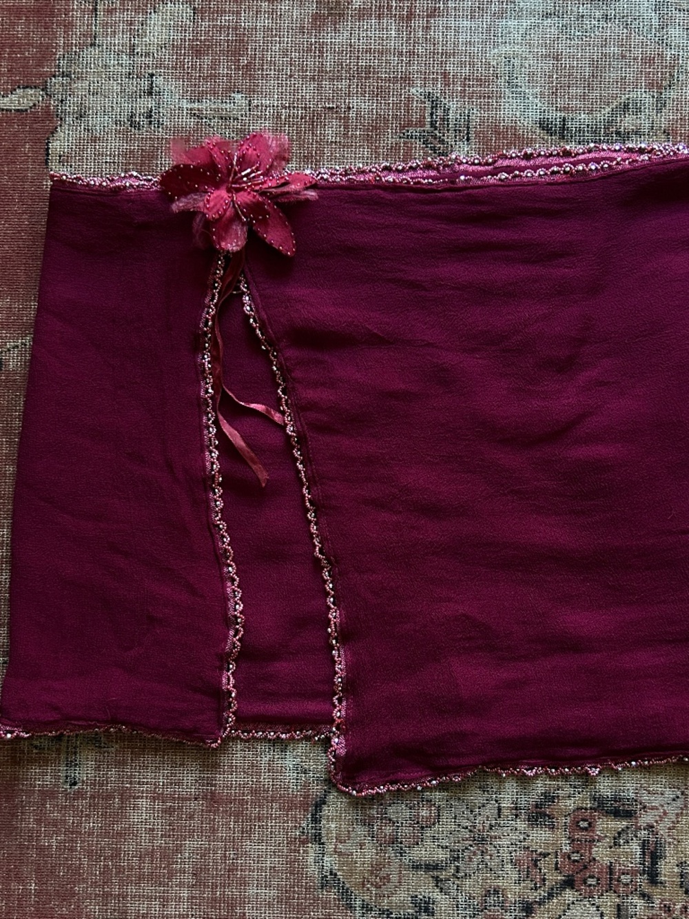Vintage 90's Beaded Silk Wrap Skirt
